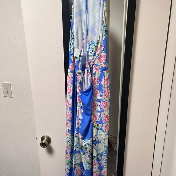 Blue Floral Halter Maxi Dress - Picture 3 of 3